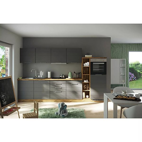 Held Möbel Küchenzeile 330 cm Matt Grau-Wotaneiche ohne E-Geräte günstig online kaufen