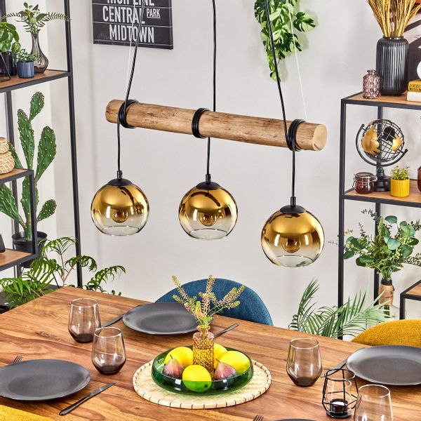 hofstein Pendelleuchte Hängelampe aus Metall/Holz/Glas in günstig online kaufen