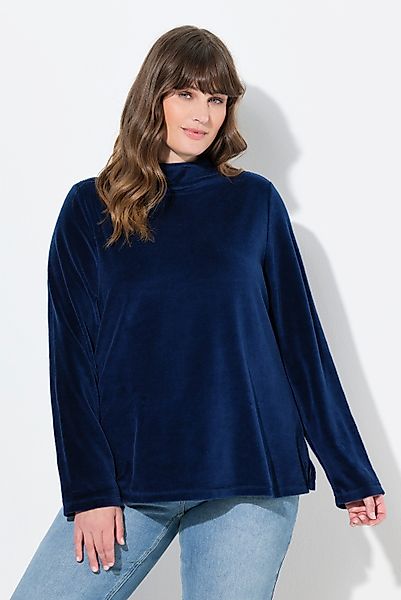 Ulla Popken Sweatshirt Samt-Sweatshirt A-Linie Stehkragen günstig online kaufen