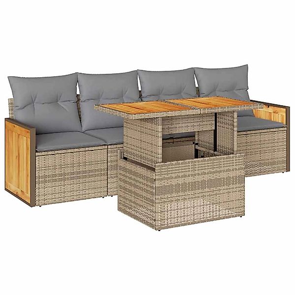 vidaXL 5-Tlg Garten-Sofagarnitur mit Kissen Beige Poly Rattan Akazie 332765 günstig online kaufen