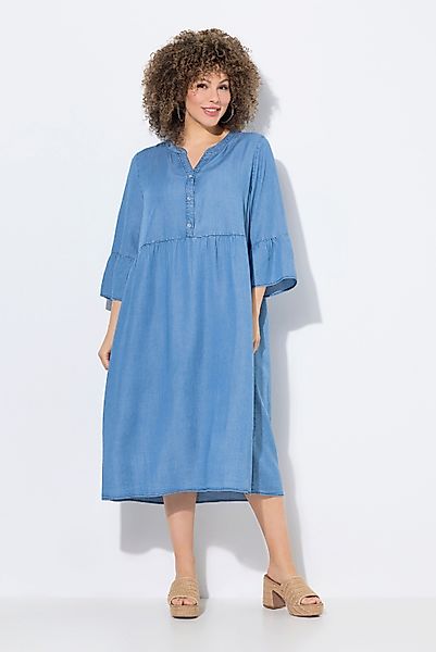 Ulla Popken Midikleid Jeanskleid A-Linie Tunika-Ausschnitt günstig online kaufen