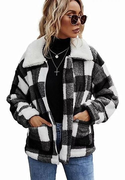 Opspring Fellimitatjacke Damen Fuzzy Fleece Mantel Button Down Jacke Revers günstig online kaufen