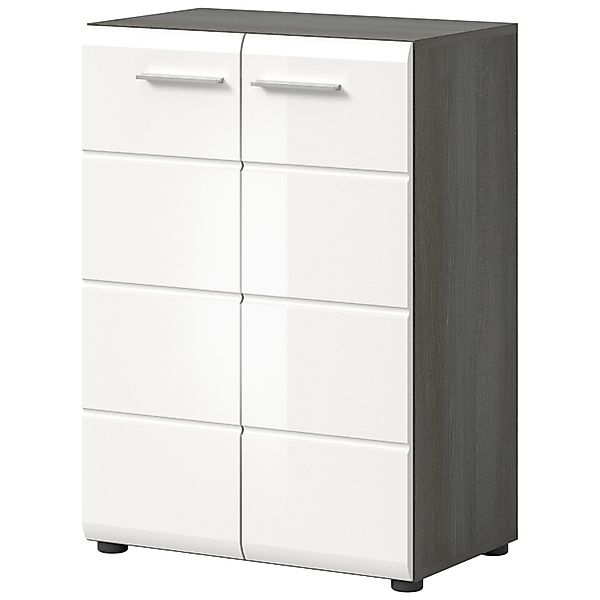 Inn.Furn Kommode Weiß Hochglanz Grau 60 cm mit Rillenoptik Rumba günstig online kaufen