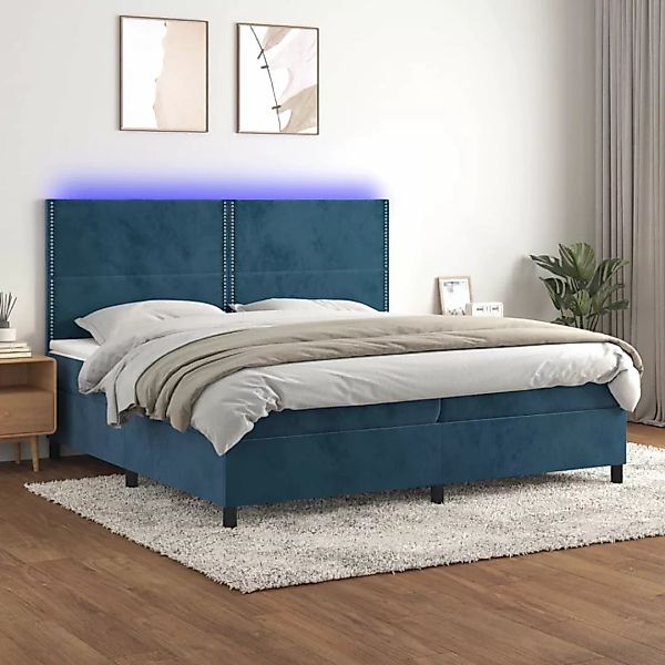 Vidaxl Boxspringbett Mit Matratze & Led Dunkelblau 200x200 Cm Samt günstig online kaufen