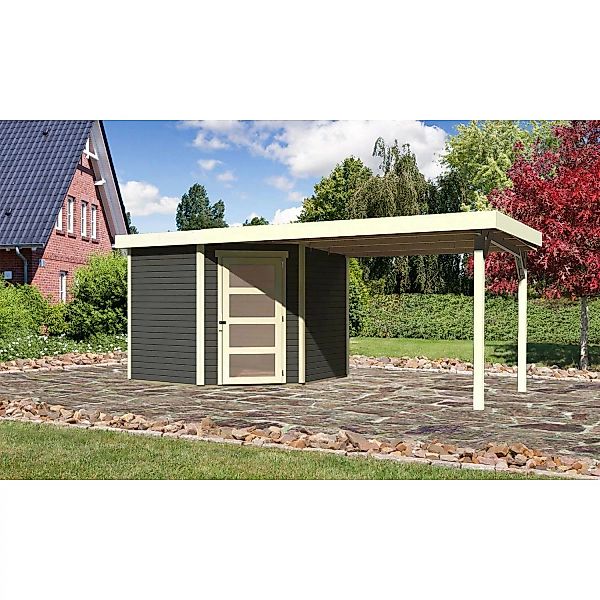 Karibu Holz-Gartenhaus Linköbing Terragrau Flachdach Lackiert 238 cm x 242 günstig online kaufen