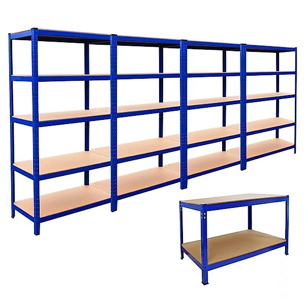 Monstershop 4x T-Rax Lagerregal 90cm Blau & Q-Rax Werkbank 120cm Blau im Se günstig online kaufen