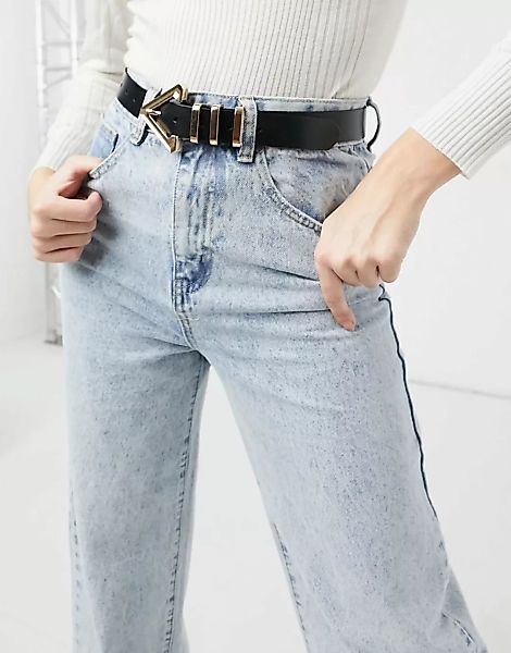 ASOS DESIGN – Taillen- und Hüftgürtel aus Leder für Jeans mit dreieckiger S günstig online kaufen