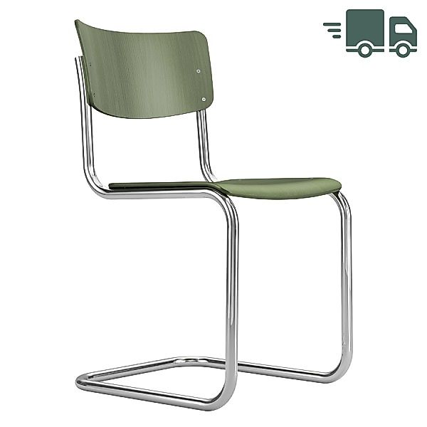 THONET S 43 | Olivgrün | Stahlrohr-Freischwinger | Gestell verchromt günstig online kaufen