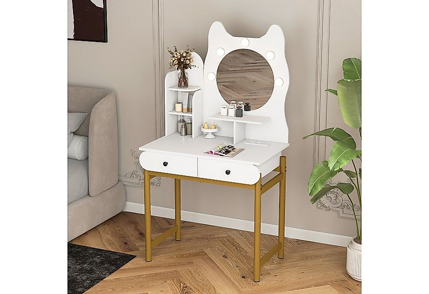 COSTWAY Schminktisch (1-St), Frisiertisch mit Spiegel, 3 Lichtmodi, in Katz günstig online kaufen