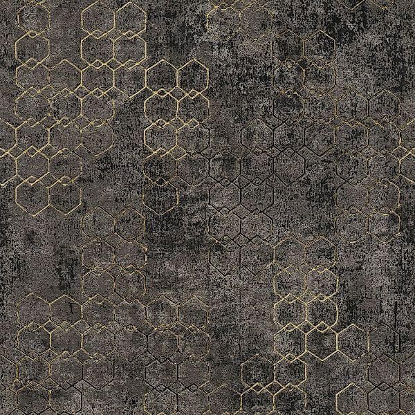 Bricoflor Industrial Vliestapete in Schwarz Gold Metallic Tapete mit Hexago günstig online kaufen