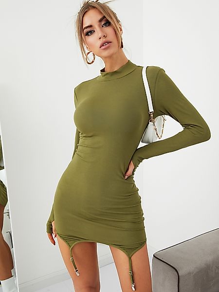 YOINS Rundhalsausschnitt Asymmetrischer Saum Bodycon Kleid günstig online kaufen