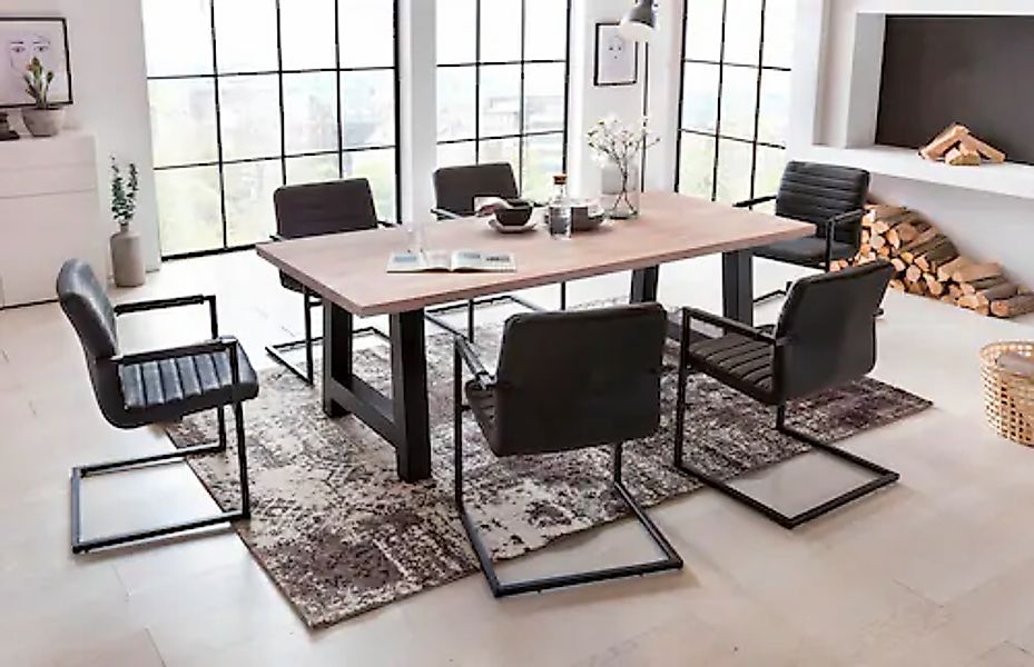 Home affaire Esstisch »New York«, Balkeneiche massiv mit ausdrucksstarker H günstig online kaufen