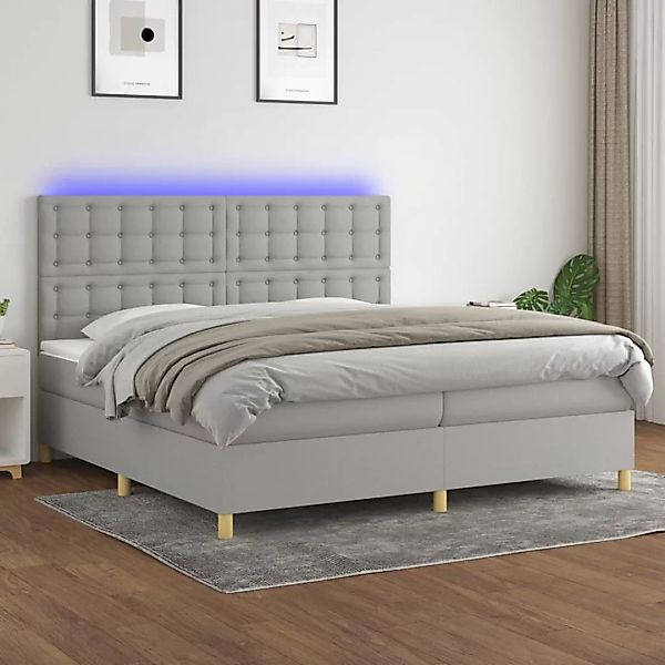 Vidaxl Boxspringbett Mit Matratze & Led Hellgrau 200x200 Cm Stoff günstig online kaufen