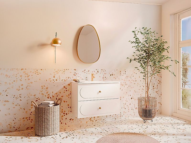 Badezimmermöbel hängend mit Einbauwaschbecken - Weiß - 80 cm - SATOBAL günstig online kaufen