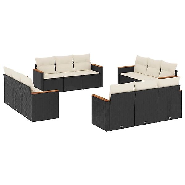 vidaXL 12-Tlg Garten-Sofagarnitur mit Kissen Schwarz Poly Rattan 3225832 günstig online kaufen