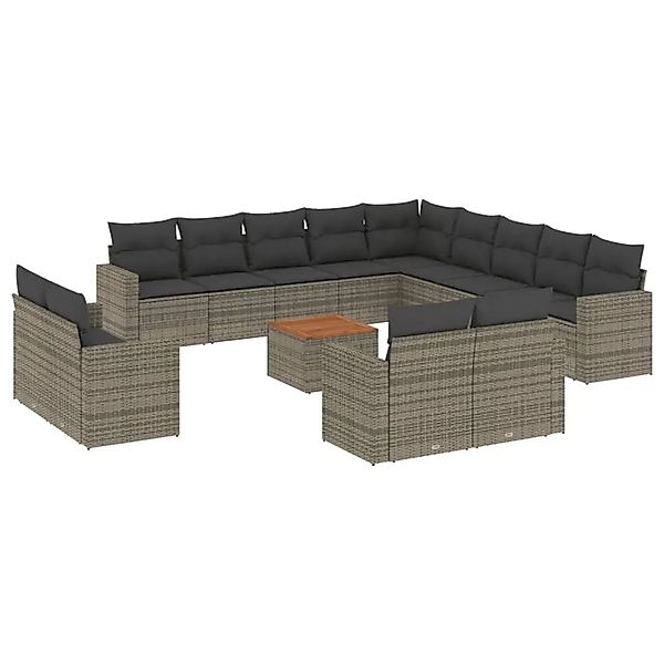 vidaXL 14-Tlg Garten-Sofagarnitur mit Kissen Grau Poly Rattan 3256732 günstig online kaufen
