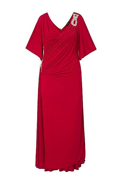 Ulla Popken Cocktailkleid Maxikleid Drapierung V-Ausschnitt Glockenärmel günstig online kaufen