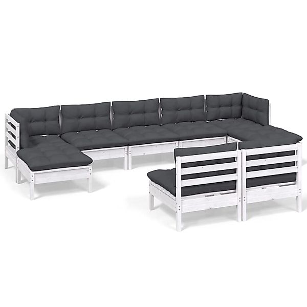 vidaXL 9-Tlg Garten-Lounge-Set mit Kissen Weiß Kiefernholz 3097104 günstig online kaufen