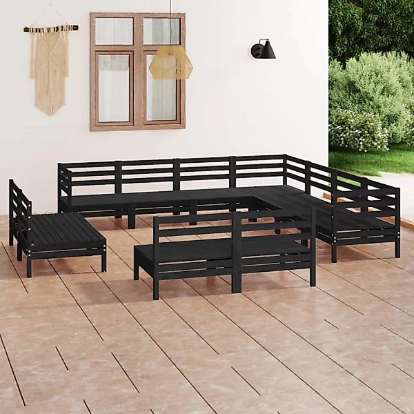 11-tlg. Garten-lounge-set Massivholz Kiefer Schwarz günstig online kaufen