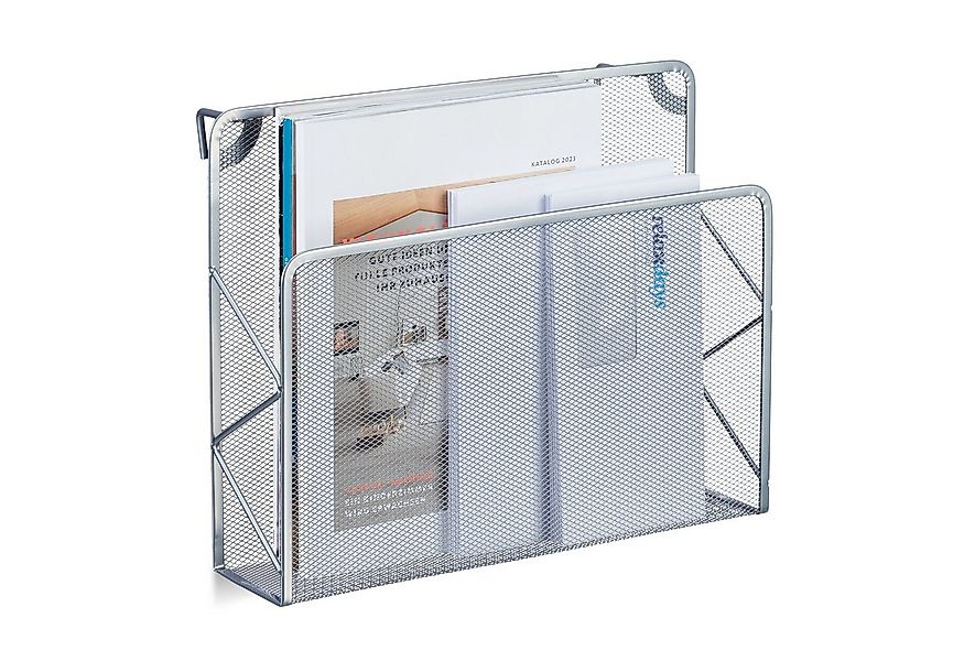 relaxdays Zeitungsständer Zeitschriftenhalter Wand, silber günstig online kaufen