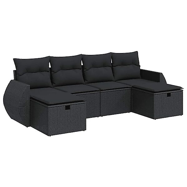 vidaXL 6-Tlg Garten-Sofagarnitur mit Kissen Schwarz Poly Rattan 3325621 günstig online kaufen
