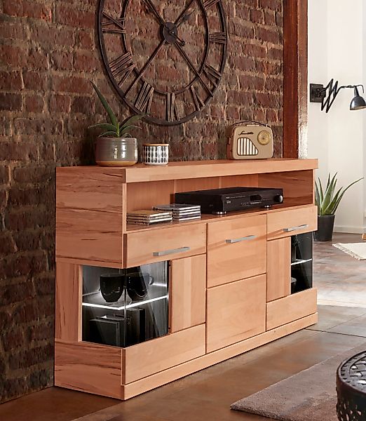 Home affaire Sideboard "Ribe,130cm breit,Fronten Massivholz,2Türen mit gehä günstig online kaufen