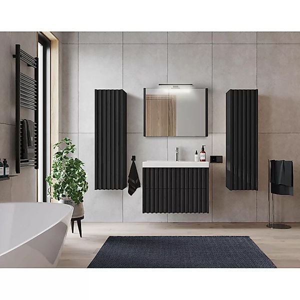 Badezimmermöbel Komplett Set mit 80 cm Waschtisch NANTES-107 in schwarz mit günstig online kaufen