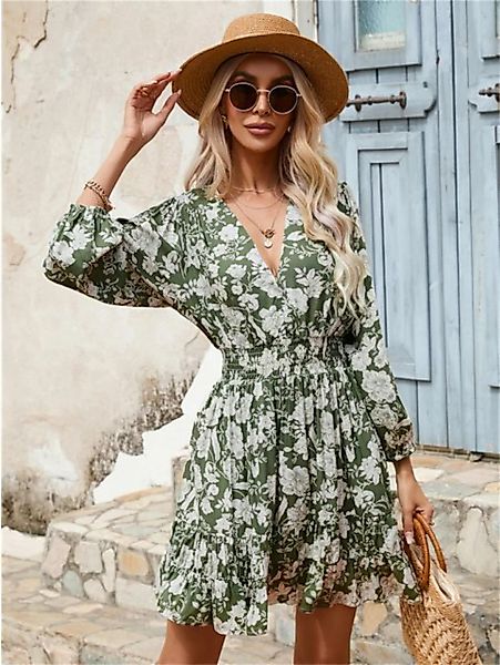RUZU UG Dirndl Kleid Sommer Neue Stil Damen Süße V-ausschnitt Blumen Taille günstig online kaufen
