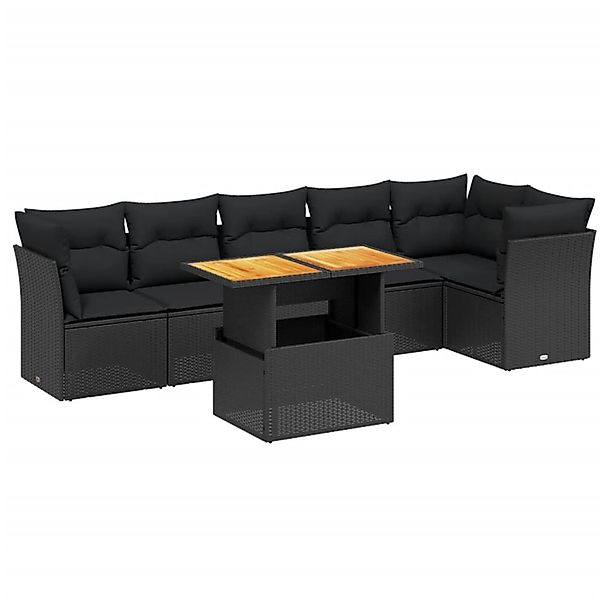 vidaXL 7-Tlg Garten-Sofagarnitur mit Kissen Schwarz Poly Rattan 3270838 günstig online kaufen