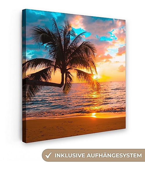 OneMillionCanvasses® Leinwandbild Palme - Sonnenuntergang - Horizont - Stra günstig online kaufen