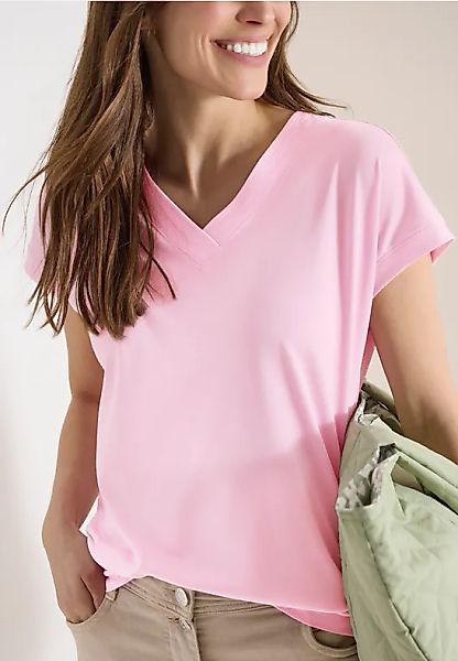Kurzarm Shirt mit V-Neck in Unifarbe günstig online kaufen