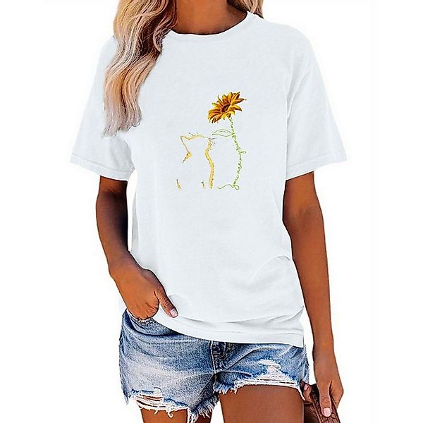 PYL T-Shirt Damen Sommer Kurzarmbluse Sonnenblume Print-Shirt Casual T-Shir günstig online kaufen