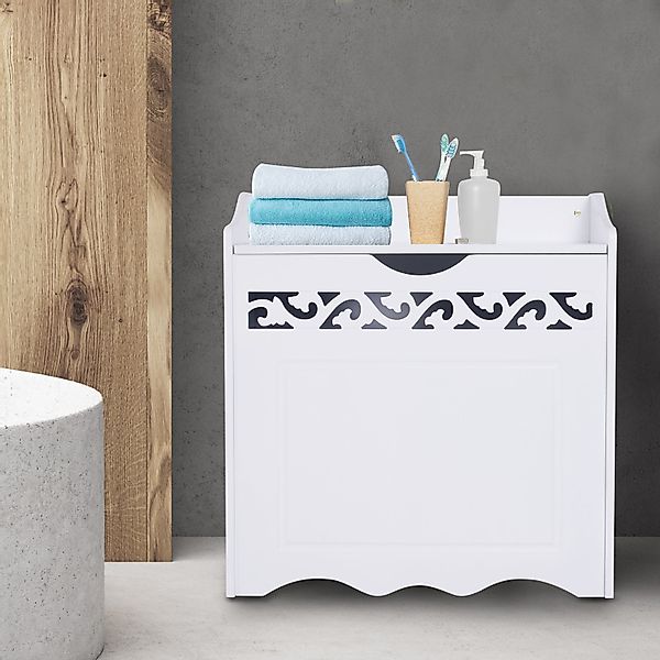 HOMCOM® Badschrank Wäschekorb mit Deckel MDF Weiß 55 x 34 x 58 cm   Aosom günstig online kaufen