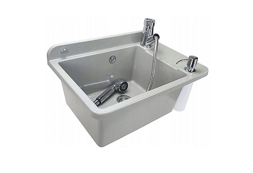 QLS Waschbecken, Ausgussbecken mit Armatur Seifenspender Draußen Grau 50,5x günstig online kaufen