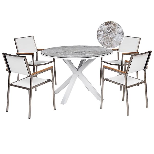Beliani Gartentisch Set MALETTO/GROSSETO Weißer Marmor günstig online kaufen