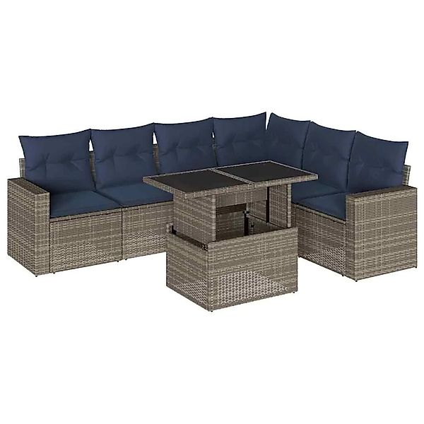 vidaXL 7-Tlg Gartensofa-Set mit Kissen Grau Polyrattan 3267301 günstig online kaufen