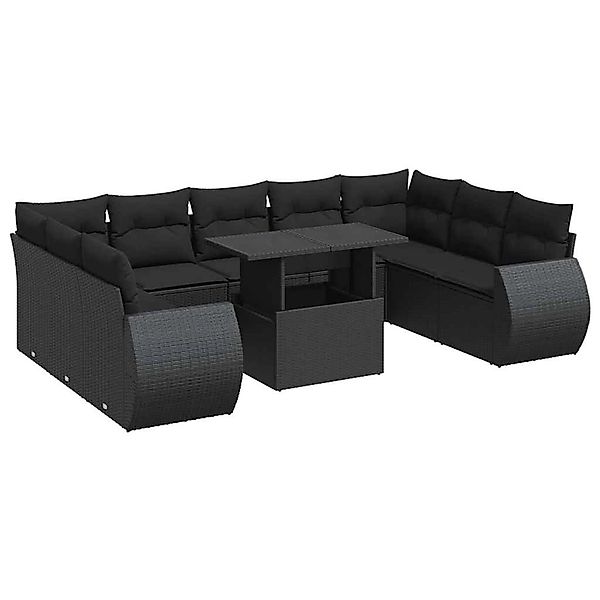 vidaXL 10-Tlg Garten-Sofagarnitur mit Kissen Schwarz Poly Rattan 3326696 günstig online kaufen