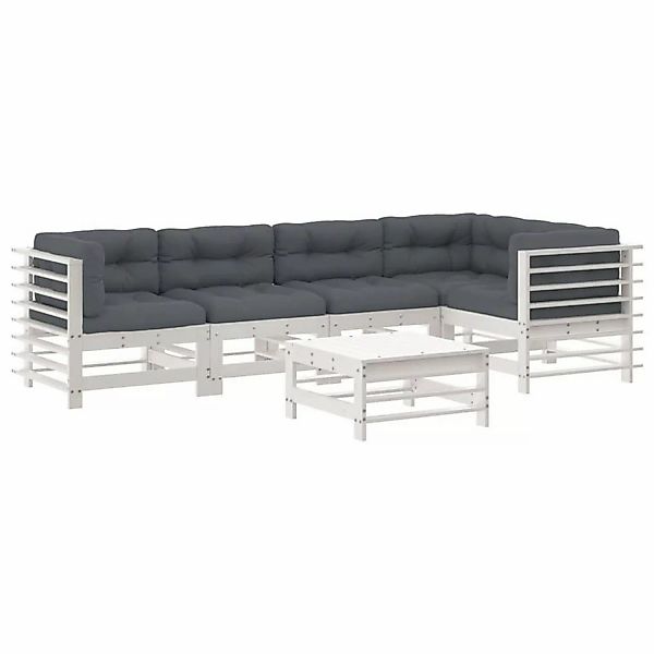 vidaXL 6-tlg Garten-Lounge-Set mit Kissen Weiß Kiefernholz Modell 16 günstig online kaufen