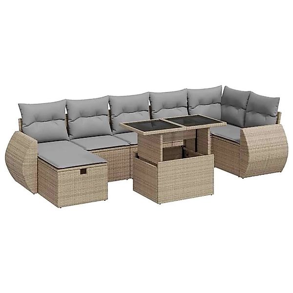vidaXL 8-Tlg Garten-Sofagarnitur mit Kissen Beige Poly Rattan 3327909 günstig online kaufen