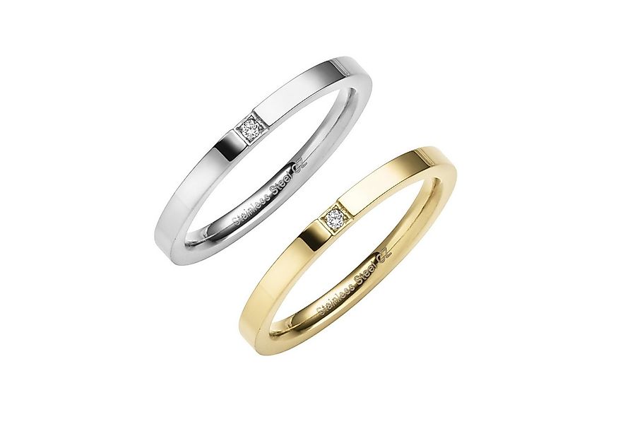 Zeeme Fingerring Edelstahl 2tlg. Set mit weißem Zirkonia-Stein günstig online kaufen