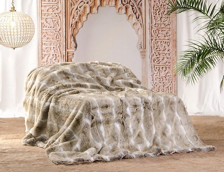 Wohndecke Felldecke (Kunstfell) Gazelle in grau-braun und weiß, Wohnen und günstig online kaufen