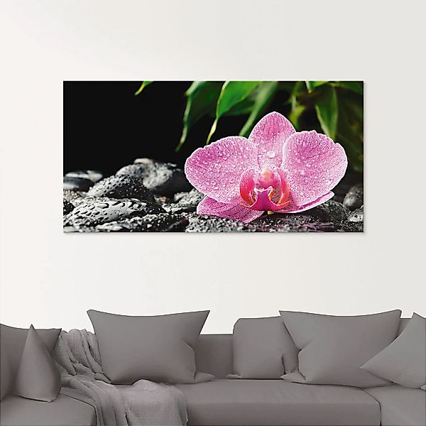 Artland Glasbild "Rosa Orchidee auf schwarzen Zen Steinen" 1 Stk. tlg. in v günstig online kaufen