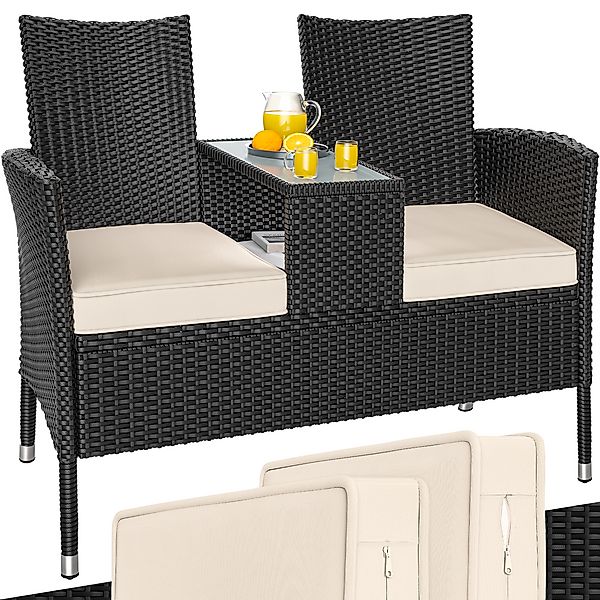Polyrattan Kino Bank Schwarz 143x55x88cm günstig online kaufen