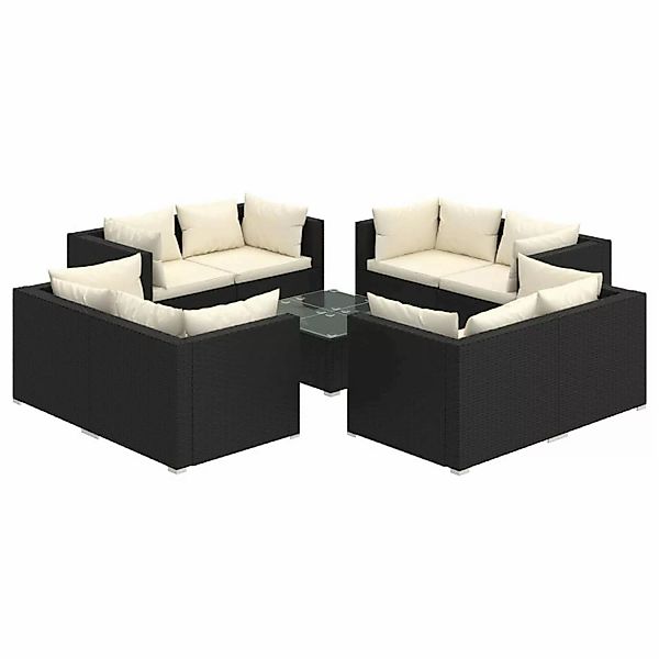 Vidaxl 9-tlg. Garten-lounge-set Mit Kissen Poly Rattan Schwarz günstig online kaufen