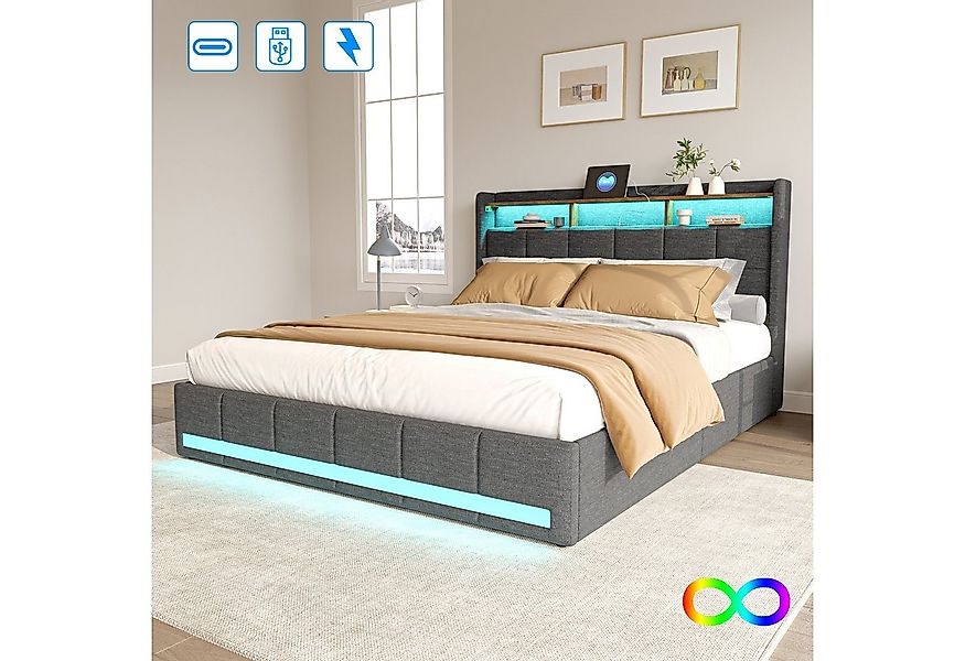 Furnishings Home Polsterbett Stauraumbett Doppelbett Jugendbett (7-Zonen Fe günstig online kaufen