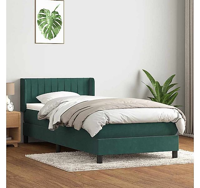 vidaXL Boxspringbett, Boxspringbett mit Matratze Dunkelgrün 90x210 cm Samt günstig online kaufen