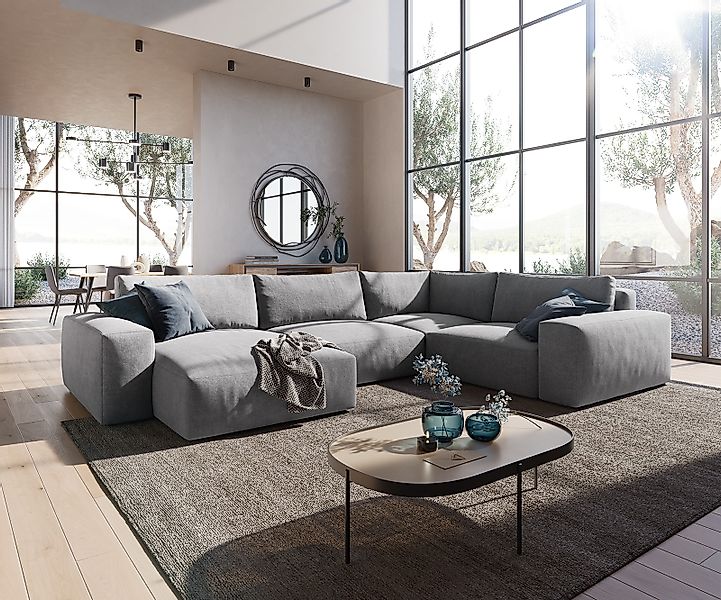 Wohnlandschaft Lanzo XL 360x260 cm Mikrofaser Grau Recamiere variabel günstig online kaufen