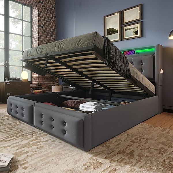 Flieks Polsterbett, LED Doppelbett 140x200cm mit günstig online kaufen