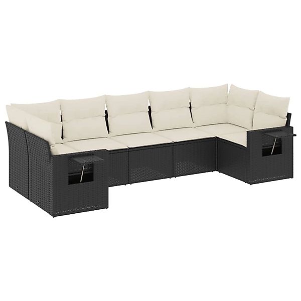vidaXL 7-Tlg Garten-Sofagarnitur mit Kissen Schwarz Poly Rattan 3220585 günstig online kaufen