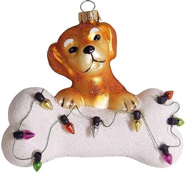 Krebs Glas Lauscha Christbaumschmuck Hund mit Knochen & Lichterkette, Weihn günstig online kaufen